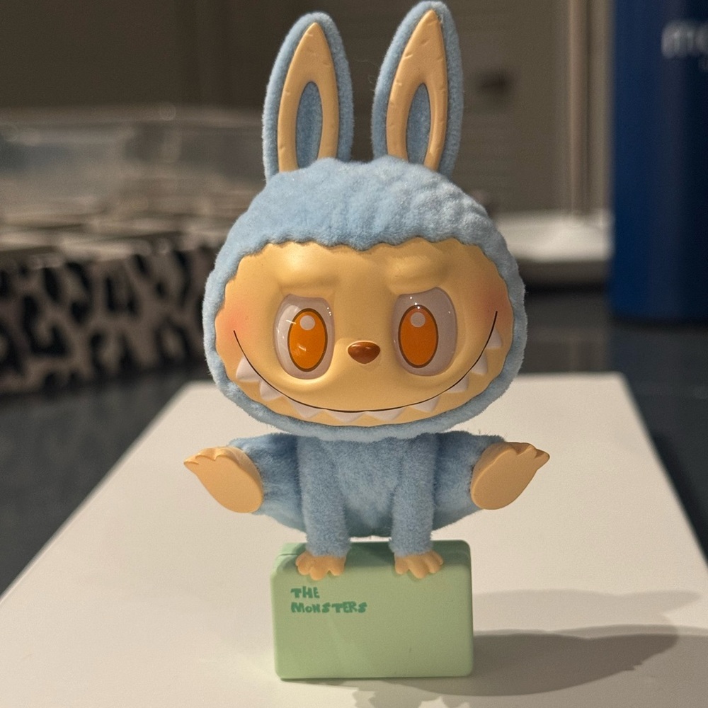 Blue labubu lazy yoga